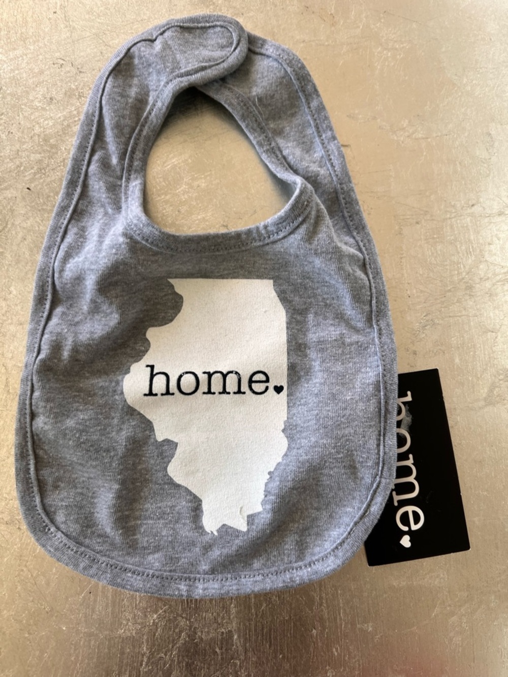 Gray Baby Bib with 'home’ for Illinois